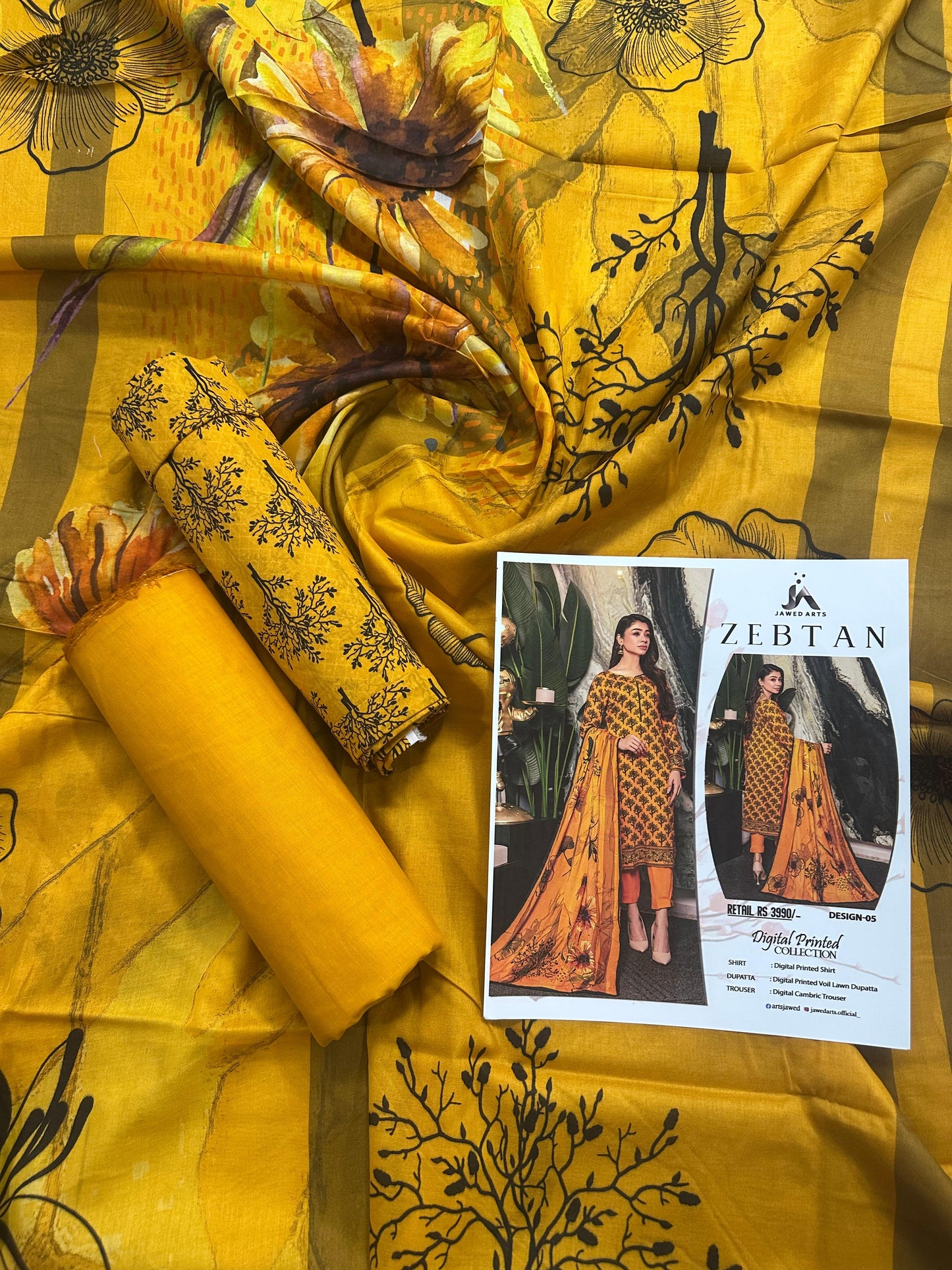 JAWED ARTS ZEBTAN –  3PC UNSTITCHED SUIT Design: 6