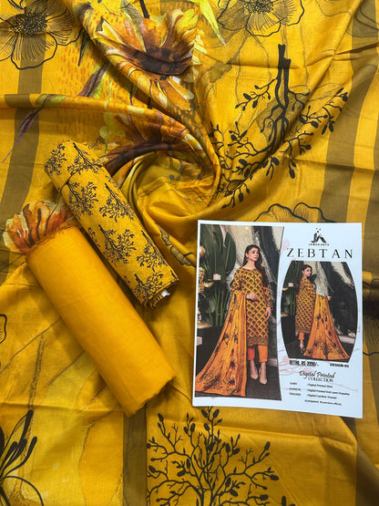 JAWED ARTS ZEBTAN –  3PC UNSTITCHED SUIT Design: 6