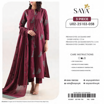 Saya Unstitched Jacquard 100% Original Cotton 3 PCs Suit In WHOLESALE PRICE 💯✨