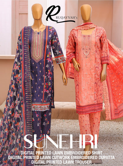 Sunehri Emboridery Lawn 3P