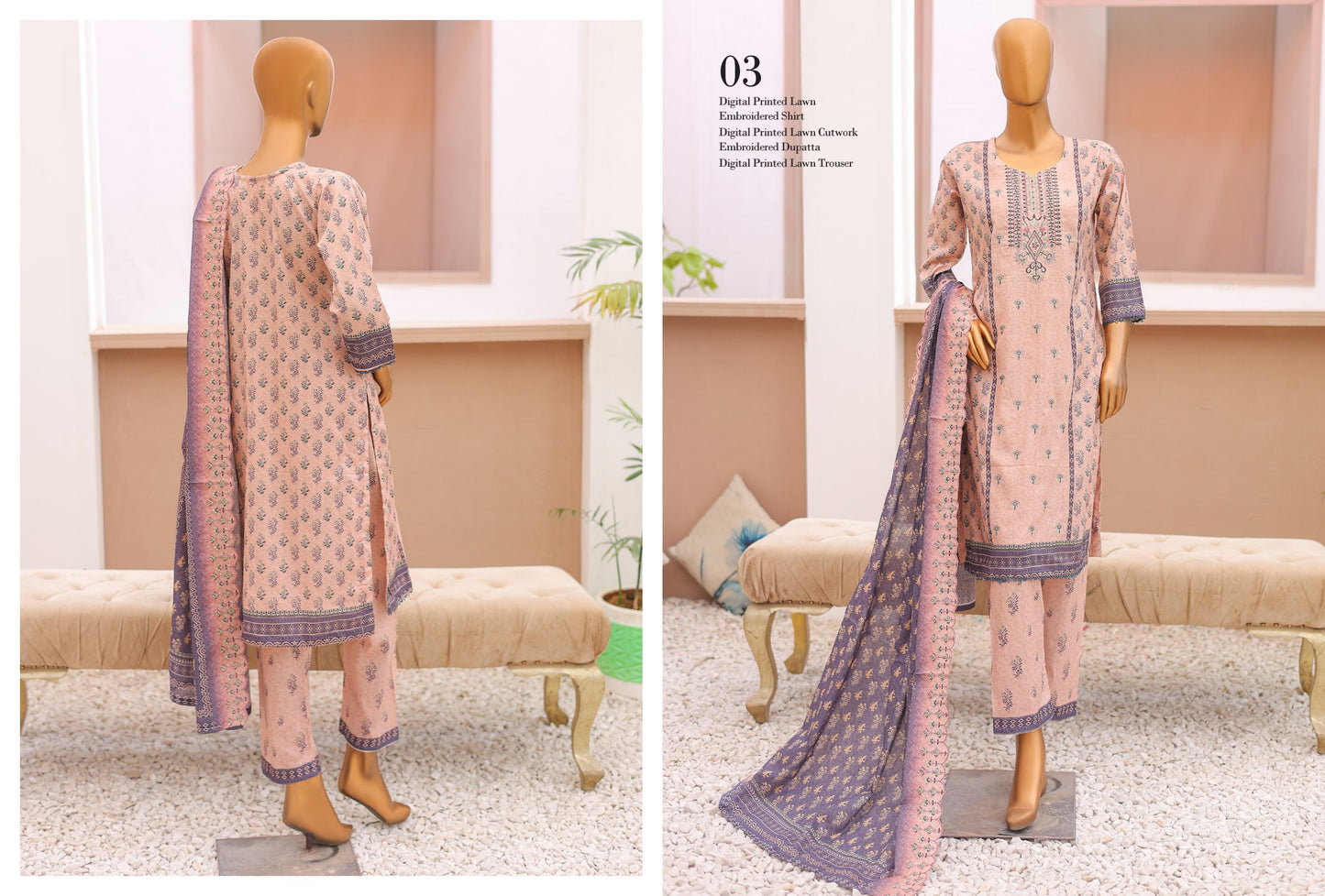 Sunehri Emboridery Lawn 3P