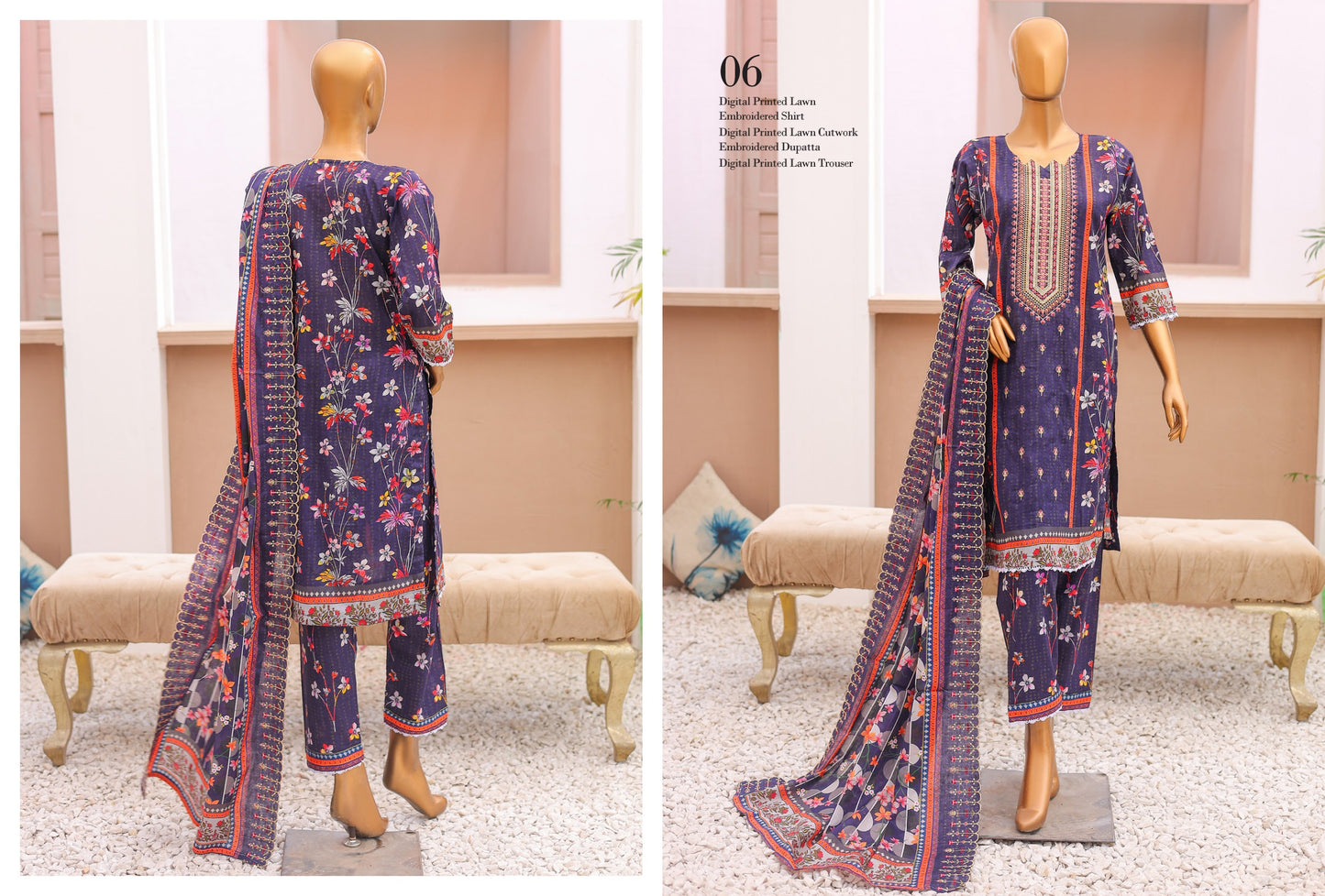 Sunehri Emboridery Lawn 3P
