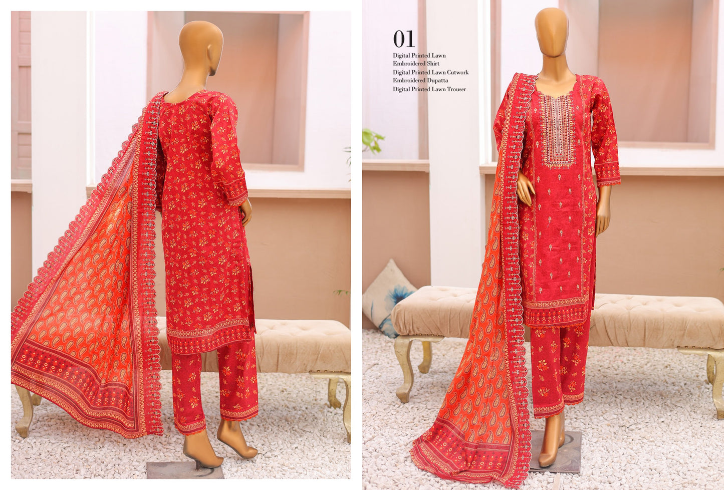 Sunehri Emboridery Lawn 3P