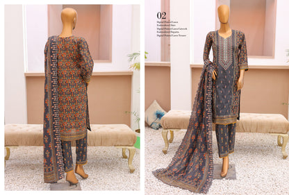 Sunehri Emboridery Lawn 3P