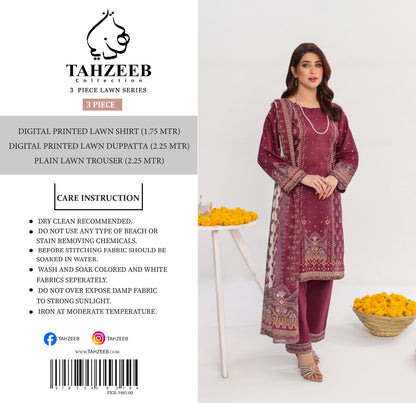 Tahzeeb Digital Lawn 3P